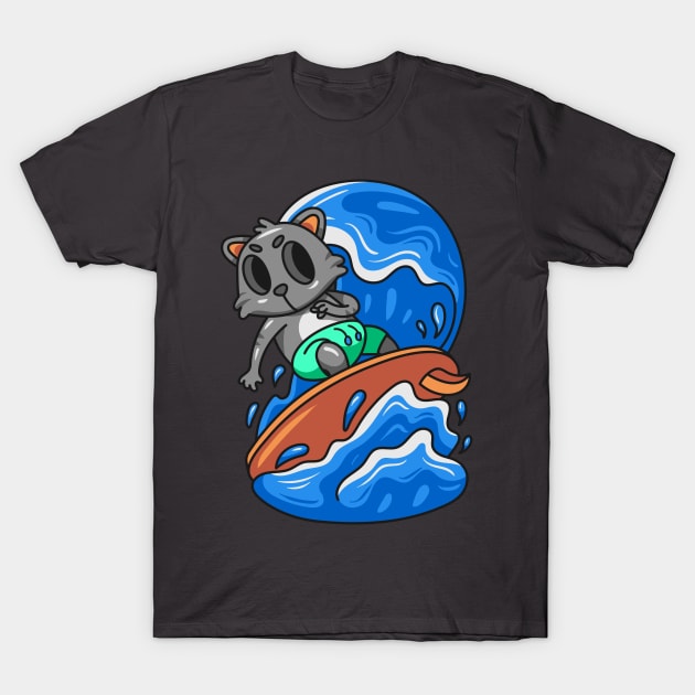 Cat Surfer T-Shirt by yellowline